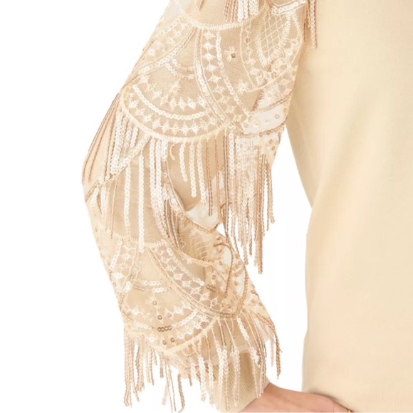 NWT Joseph A. Women's Mixed Media Lace Sequins Sleeve Sweater Khaki Size Large - Picture 4 of 6